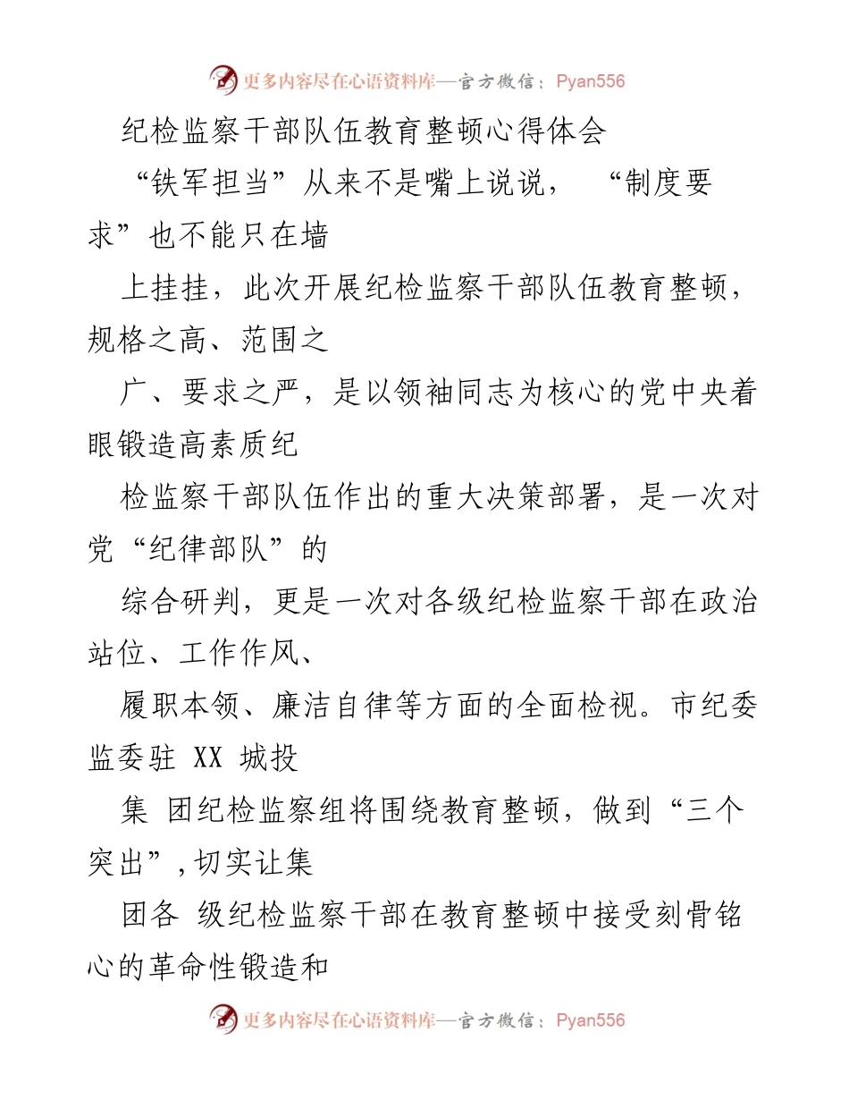 [发言] 纪检监察干部教育整顿 - 纪检监察干部队伍教育整顿心得体会.docx_第1页