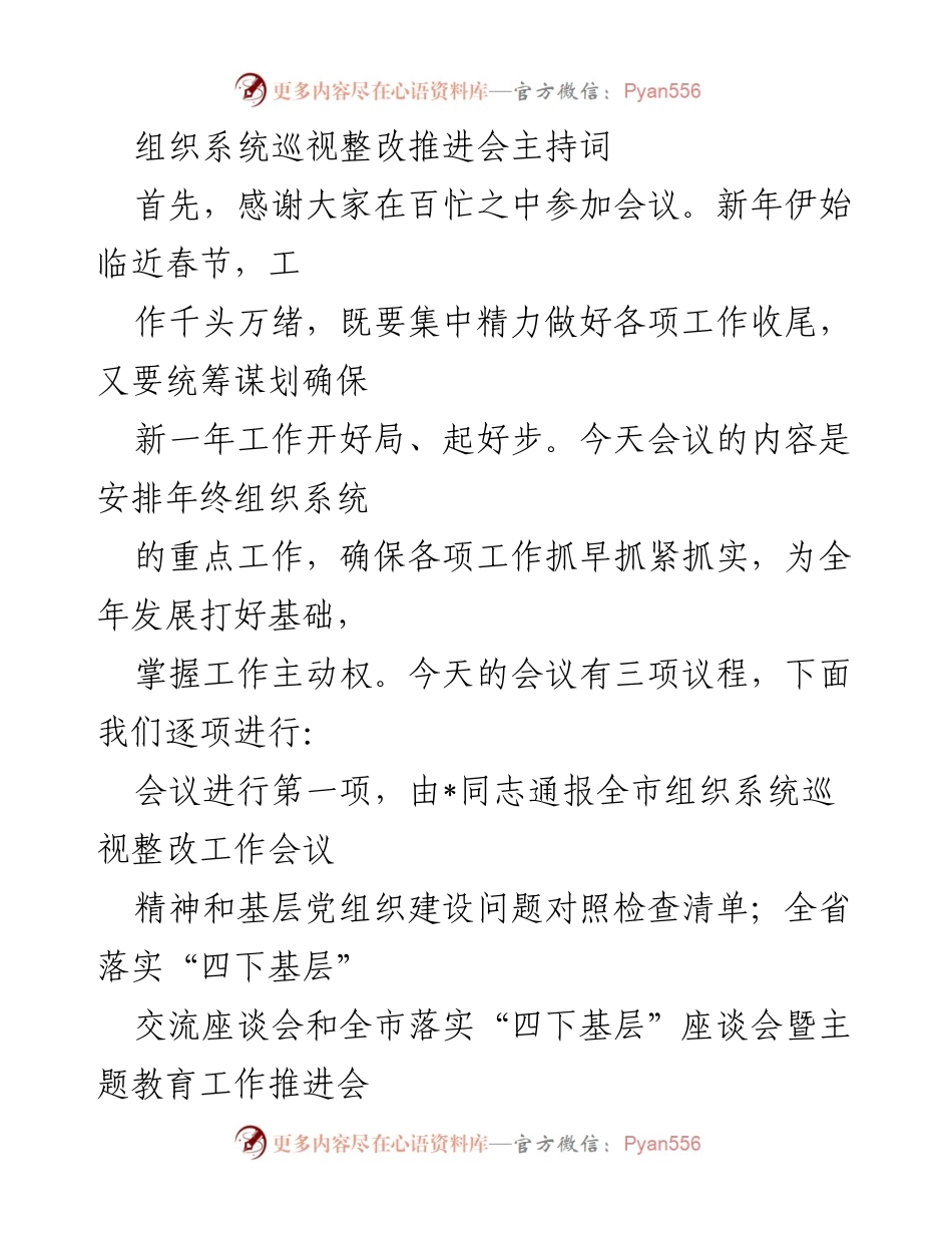 [发言] 组织系统巡视整改推进会 - 确保巡视整改落地落实，推动新年工作开局.docx_第1页