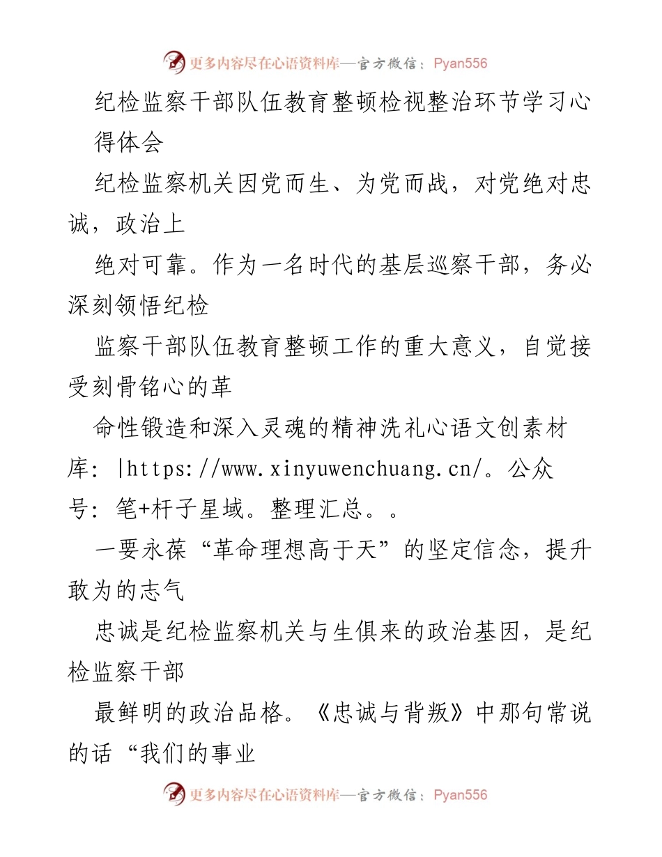 [发言] 纪检监察干部队伍教育整顿学习会 - 坚定信念与能力提升：纪检监察干部的使命与责任.docx_第1页
