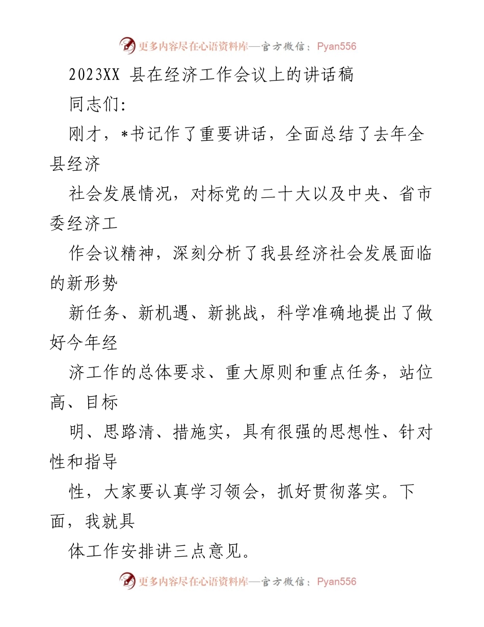 [发言] 经济工作会议 - 2023年XX县经济工作总结与展望.docx_第1页