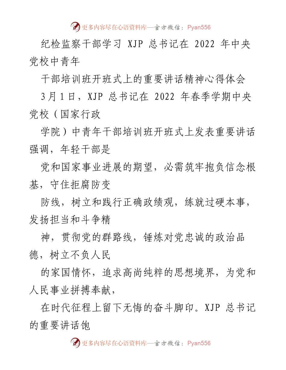 [发言] 纪检监察干部学习会 - 深化学习 XJP 总书记重要讲话精神，提升纪检监察干部素养.docx_第1页