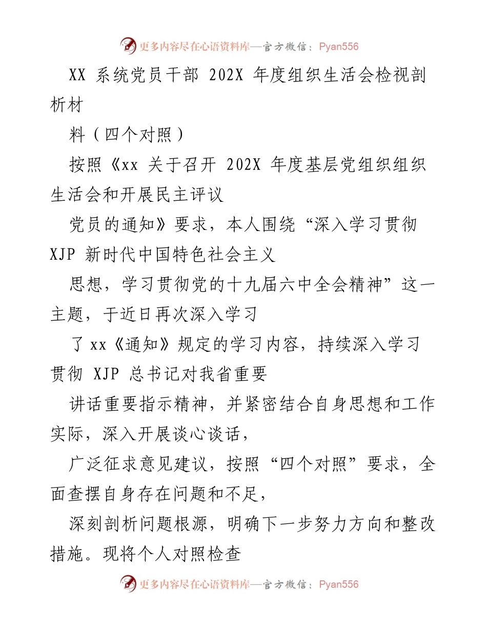 [发言] 组织生活会 - 202X年度党员干部组织生活会个人检视剖析汇报.docx_第1页