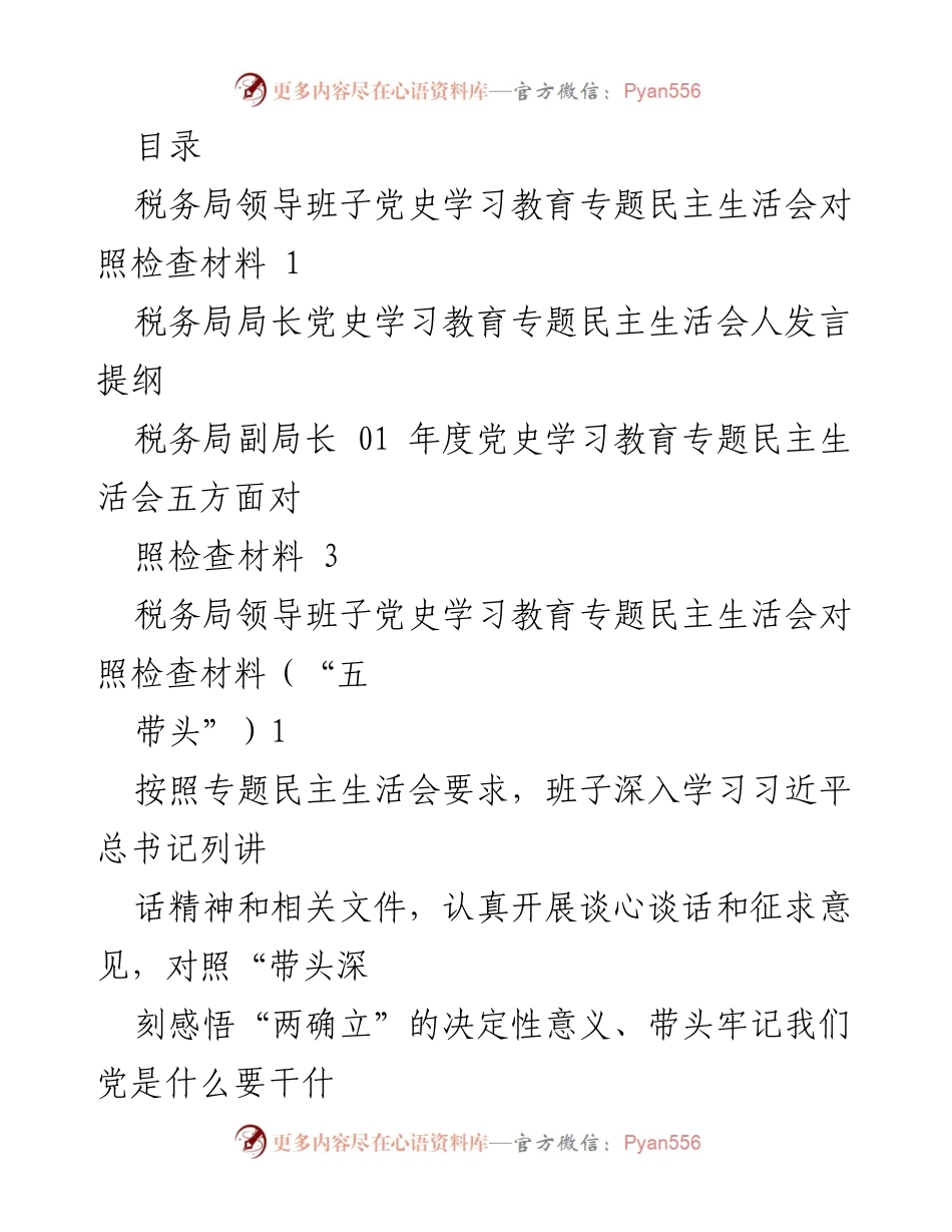 [发言] 税务局领导班子党史学习教育专题民主生活会对照检查材料总结.docx_第1页