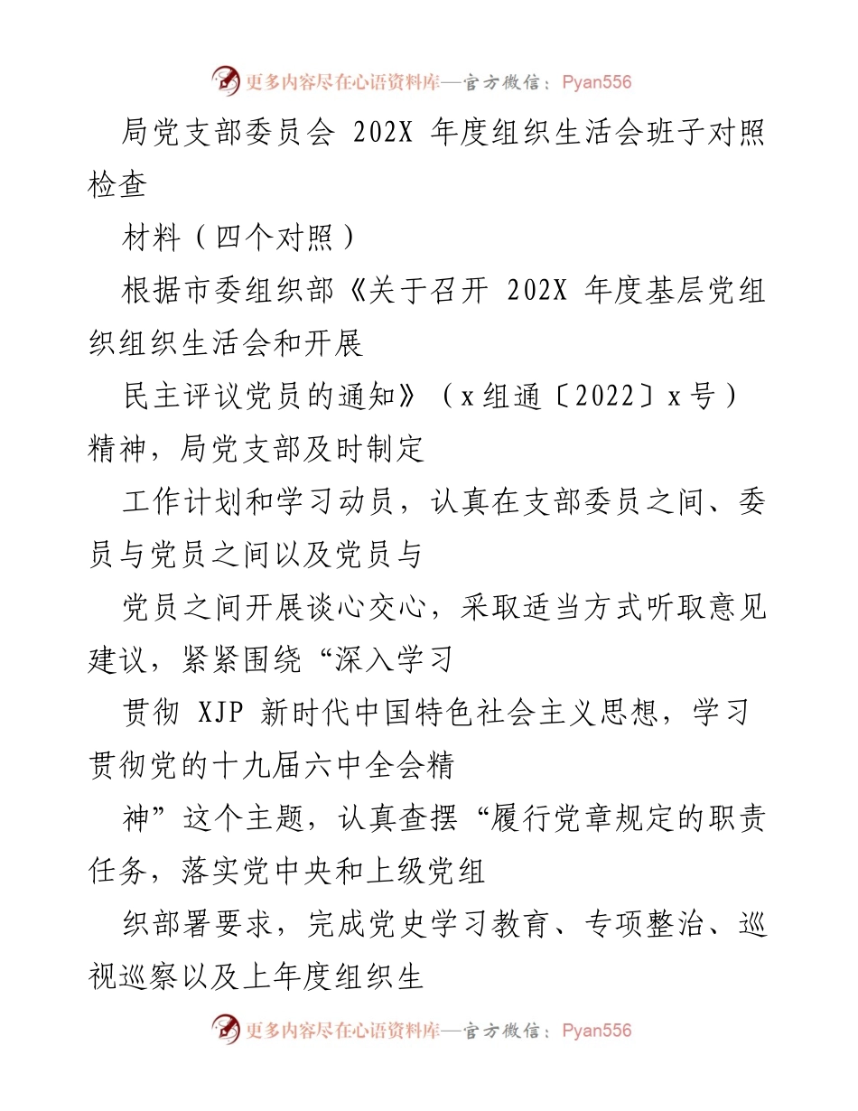 [发言] 组织生活会 - 202X年度党支部班子对照检查报告.docx_第1页