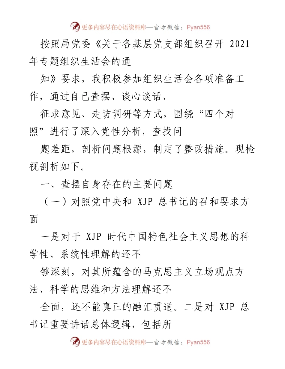 [发言] 组织生活会 - 深入剖析自身问题与整改措施.docx_第1页