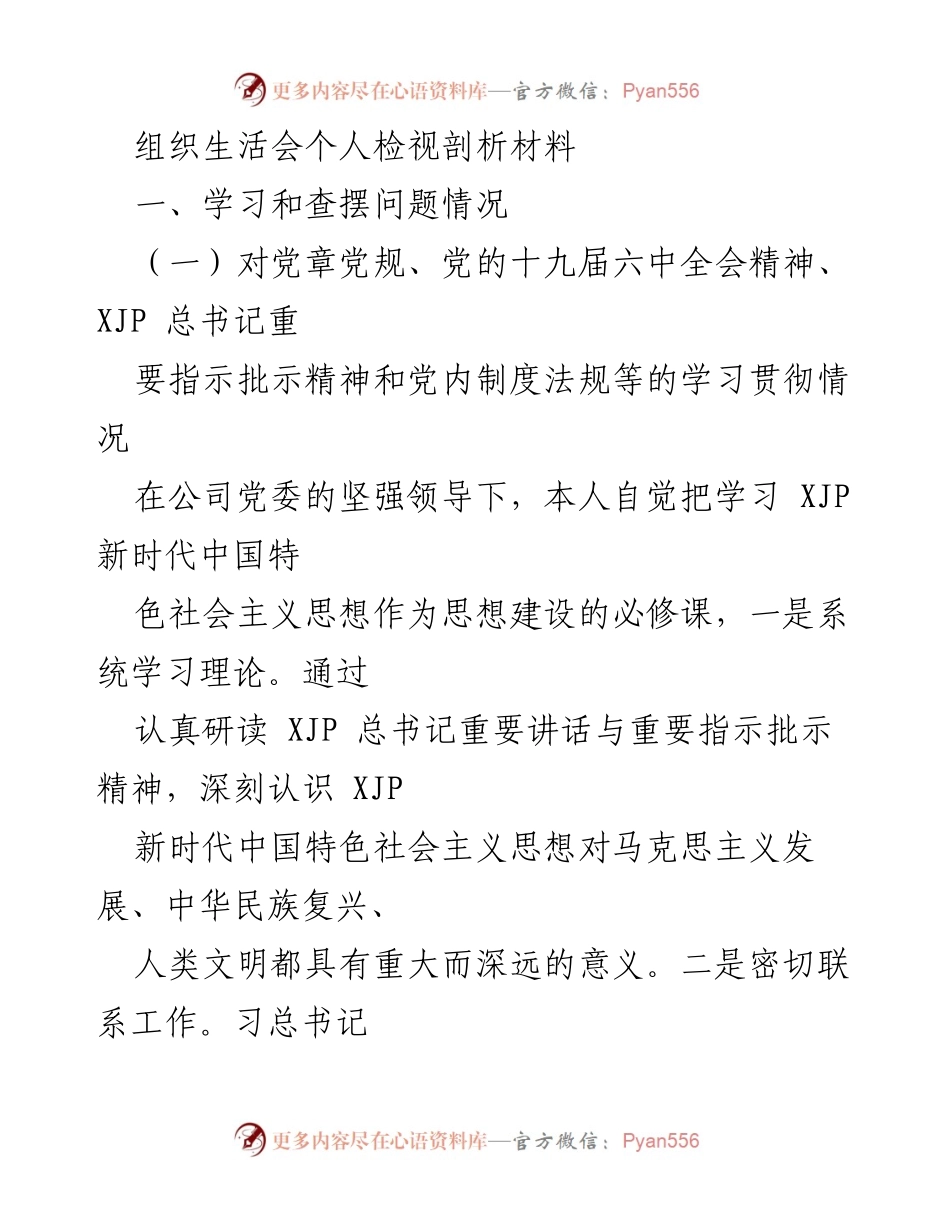 [发言] 组织生活会 - 个人党性分析与自我检视报告.docx_第1页