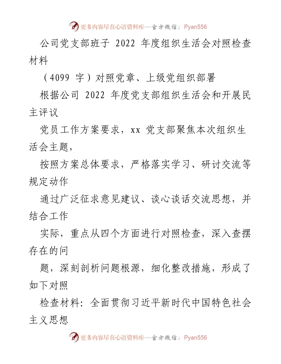 [发言] 组织生活会 - 2022年度党支部组织生活会对照检查总结.docx_第1页