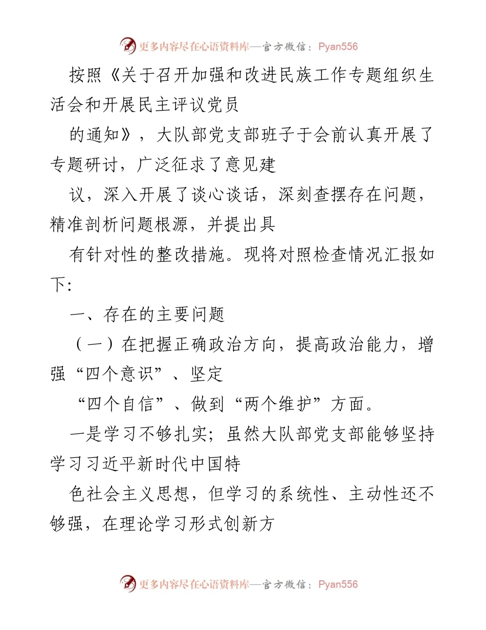 [发言] 组织生活会 - 大队部党支部专题组织生活会对照检查情况汇报.docx_第1页