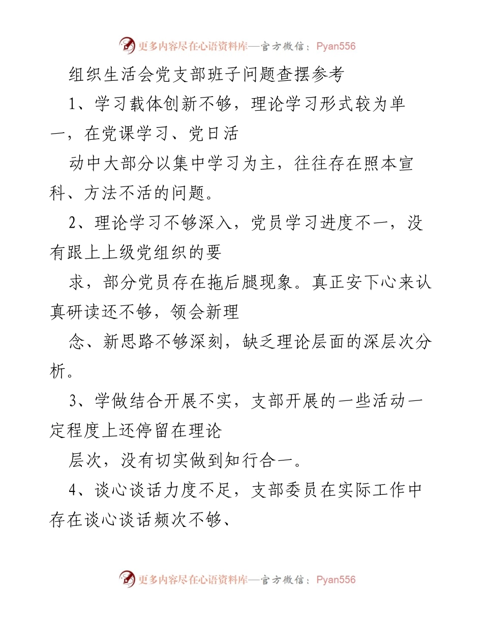 [发言] 组织生活会 - 党支部班子问题查摆与改进措施.docx_第1页