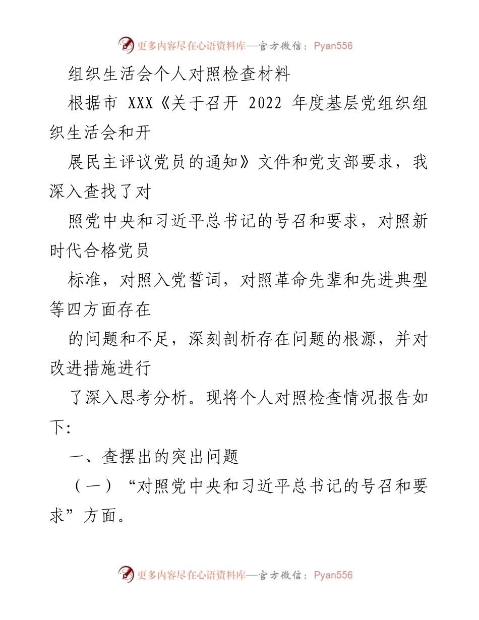 [发言] 组织生活会 - 个人对照检查材料总结报告.docx_第1页