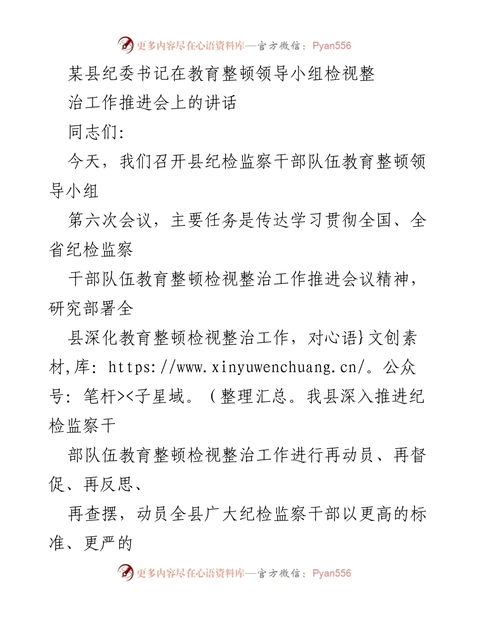 [发言] 纪检监察干部队伍教育整顿推进会 - 深化检视整治工作，推动纪检监察干部队伍教育整顿再上新台阶.docx_第1页