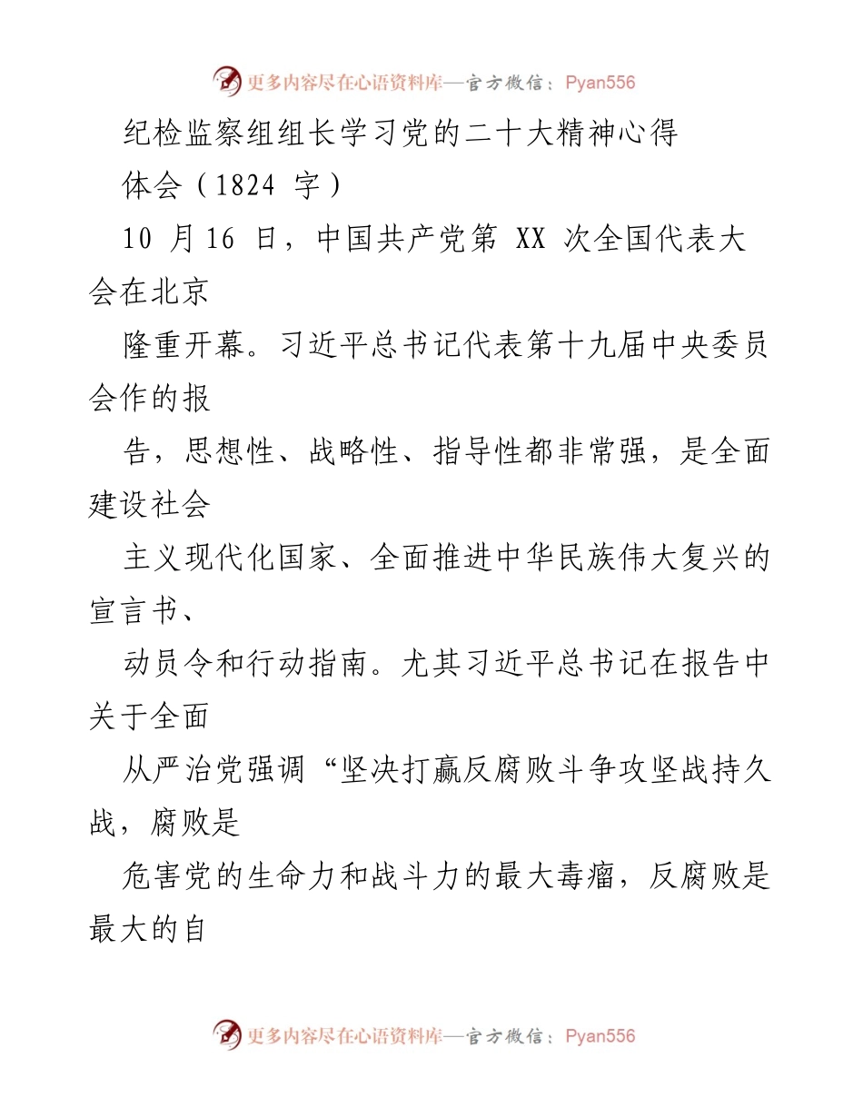 [发言] 纪检监察工作会议 - 深入学习贯彻党的二十大精神，推动全面从严治党.docx_第1页