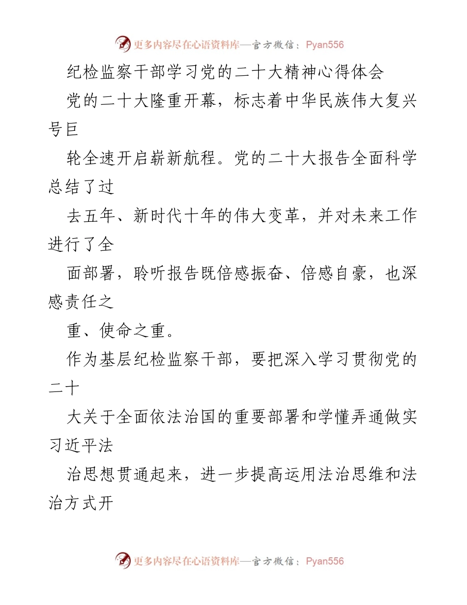 [发言] 纪检监察干部学习会 - 深入学习贯彻党的二十大精神，推动纪检监察工作法治化.docx_第1页