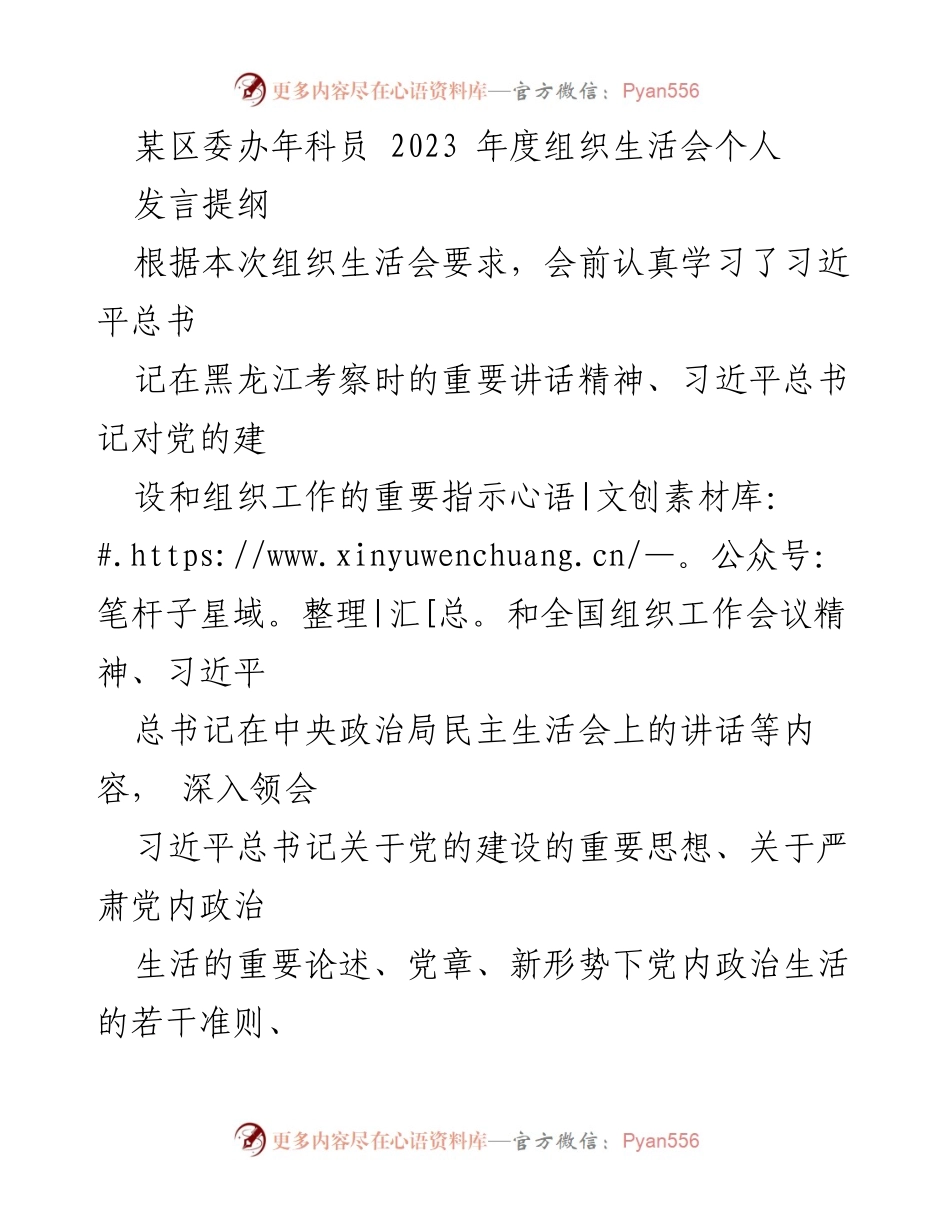 [发言] 组织生活会 - 2023年度个人发言提纲与问题整改汇报.docx_第1页