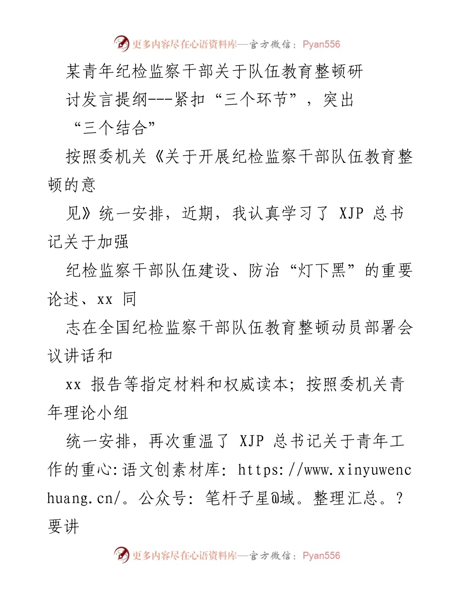 [发言] 纪检监察干部队伍教育整顿研讨会 - 青年纪检监察干部的教育整顿责任与担当.docx_第1页