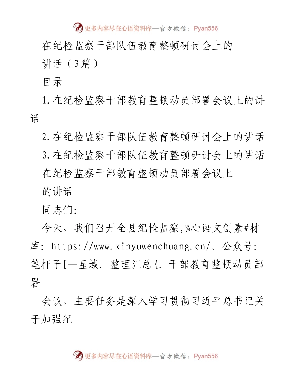 [发言] 纪检监察干部教育整顿研讨会 - 深入学习贯彻习近平总书记重要讲话精神，推动纪检监察干部队伍建设.docx_第1页