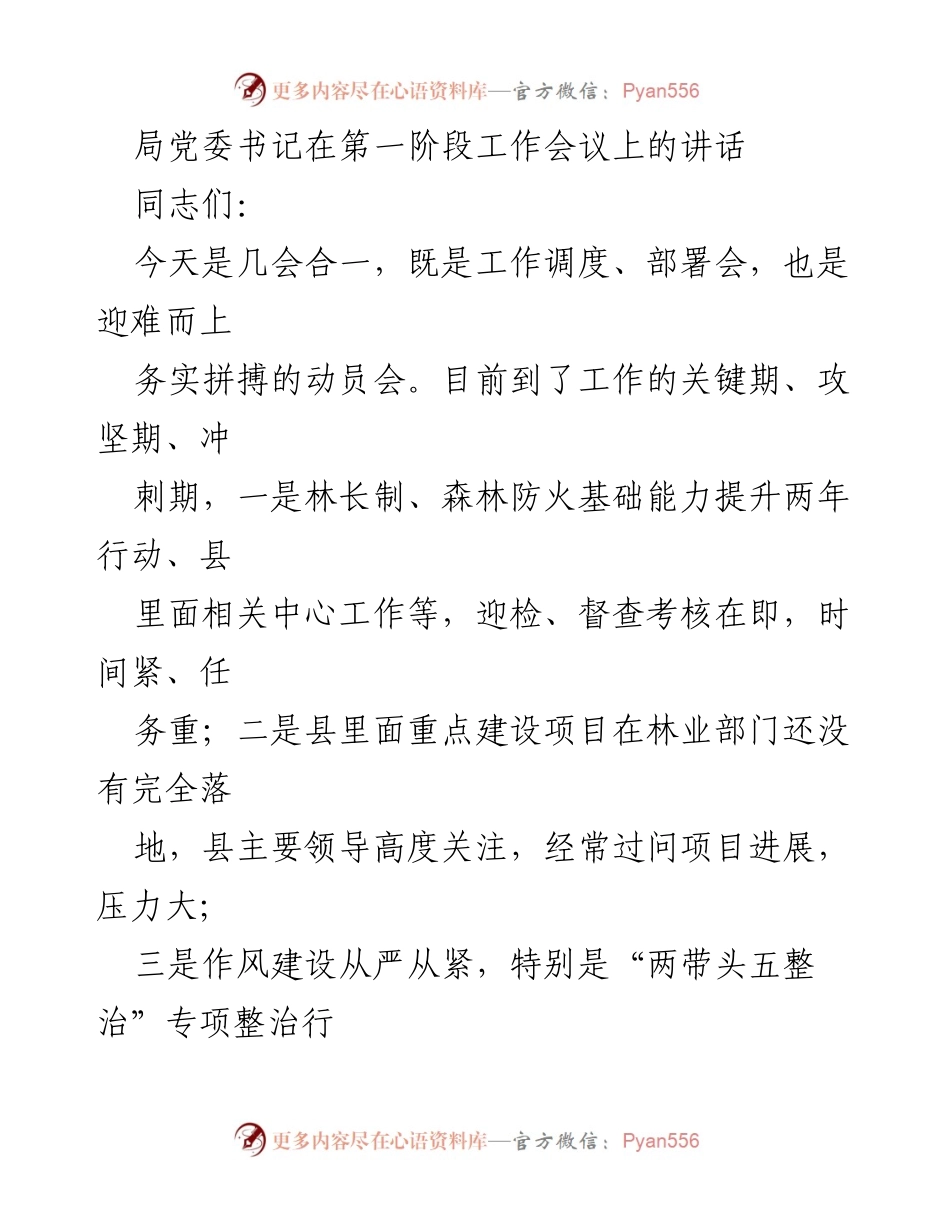 [发言] 第一阶段工作会议 - 加强林长制工作，迎接考核挑战.docx_第1页