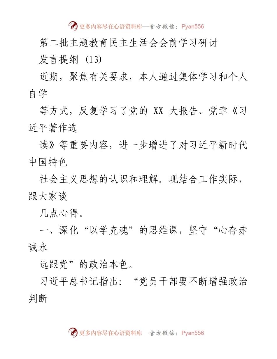 [发言] 第二批主题教育民主生活会 - 深化学习，提升能力，坚定信念.docx_第1页