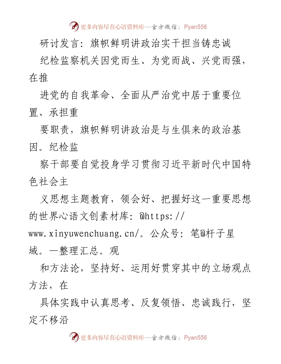 [发言] 纪检监察工作研讨会 - 旗帜鲜明讲政治，实干担当铸忠诚.docx_第1页