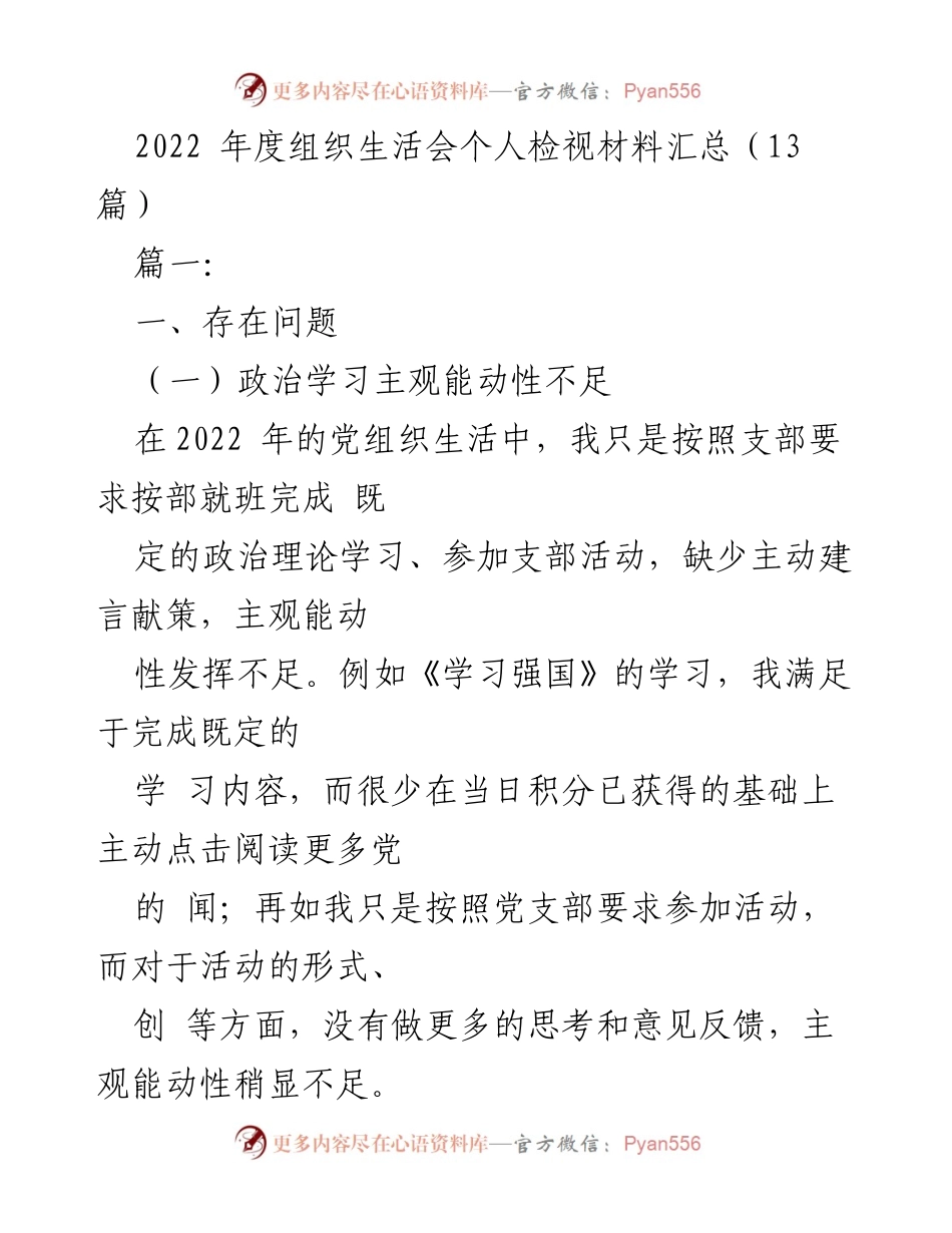 [发言] 组织生活会 - 2022年度个人检视与整改承诺报告.docx_第1页