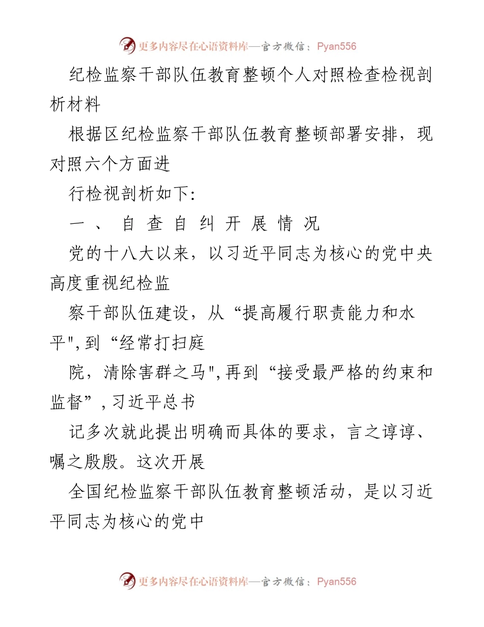 [发言] 纪检监察干部教育整顿 - 纪检监察干部自查自纠检视剖析报告.docx_第1页