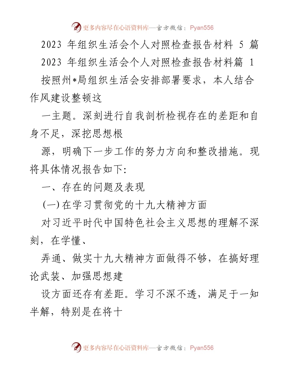 [发言] 组织生活会 - 2023年组织生活会个人对照检查报告总结.docx_第1页