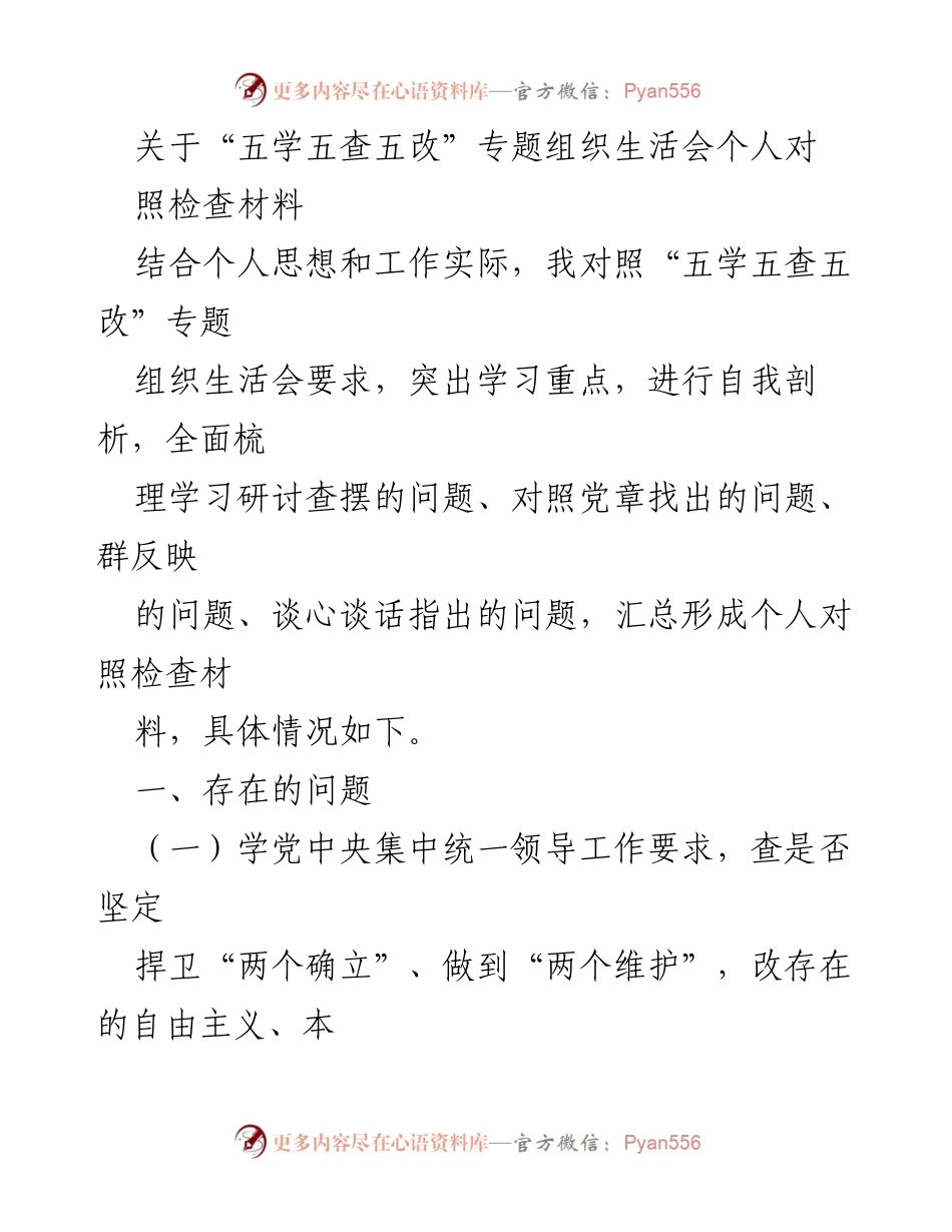 [发言] 组织生活会 - 自我剖析与整改措施报告.docx_第1页