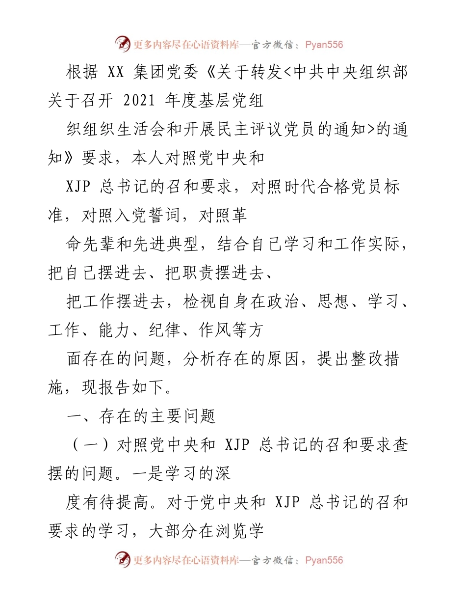[发言] 组织生活会 - 自我检视与整改报告.docx_第1页