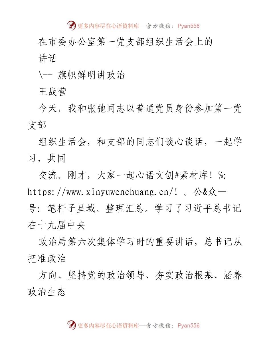 [发言] 组织生活会 - 旗帜鲜明讲政治的重要性.docx_第1页