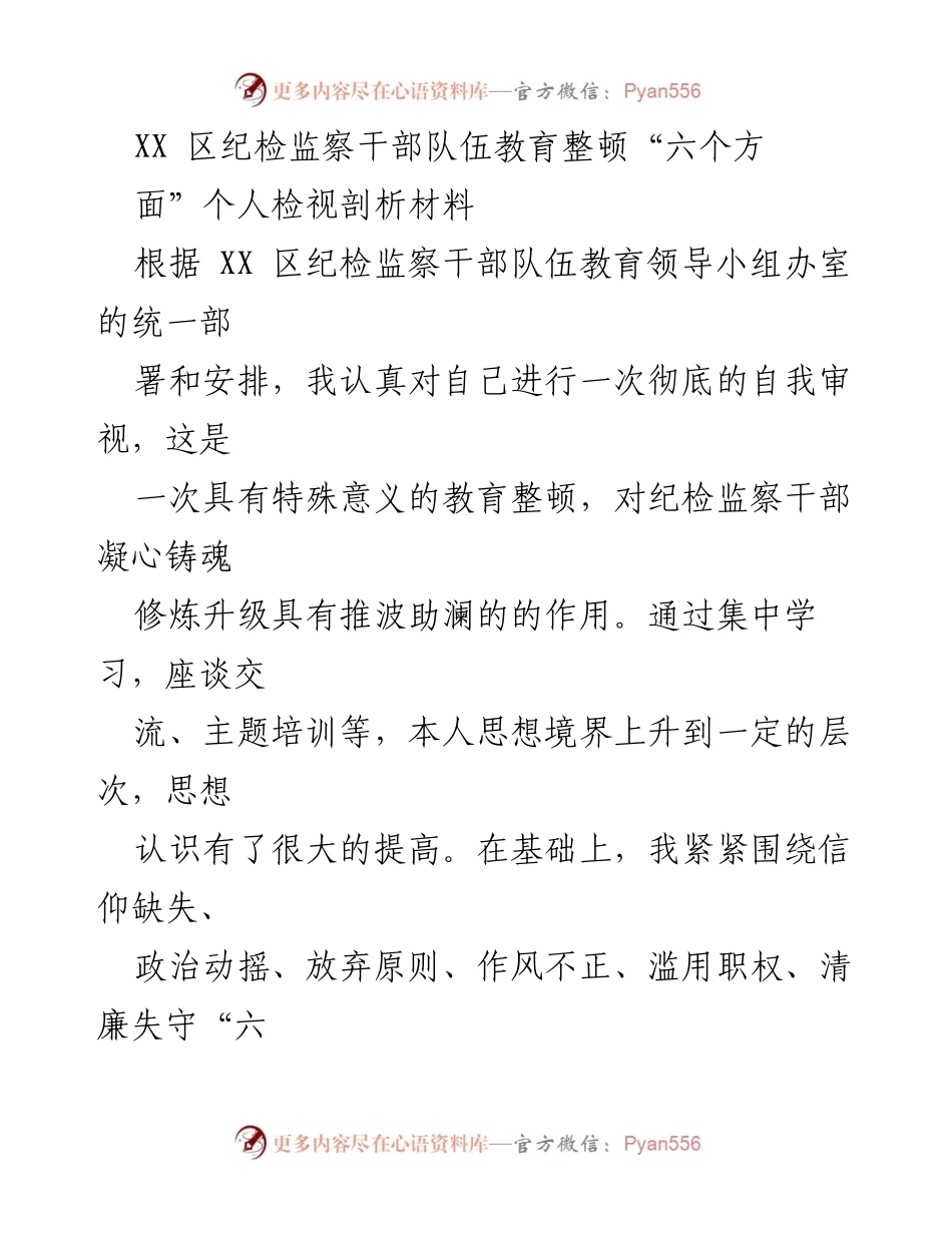 [发言] 纪检监察干部教育整顿 - 个人检视剖析材料总结_1.docx_第1页