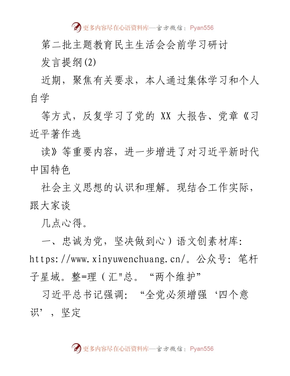 [发言] 第二批主题教育民主生活会 - 深化理论学习，践行党的宗旨与担当.docx_第1页