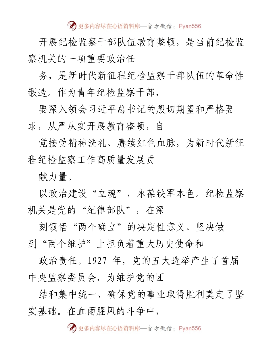 [发言] 纪检监察干部教育整顿会议 - 青年纪检监察干部的使命与担当.docx_第1页