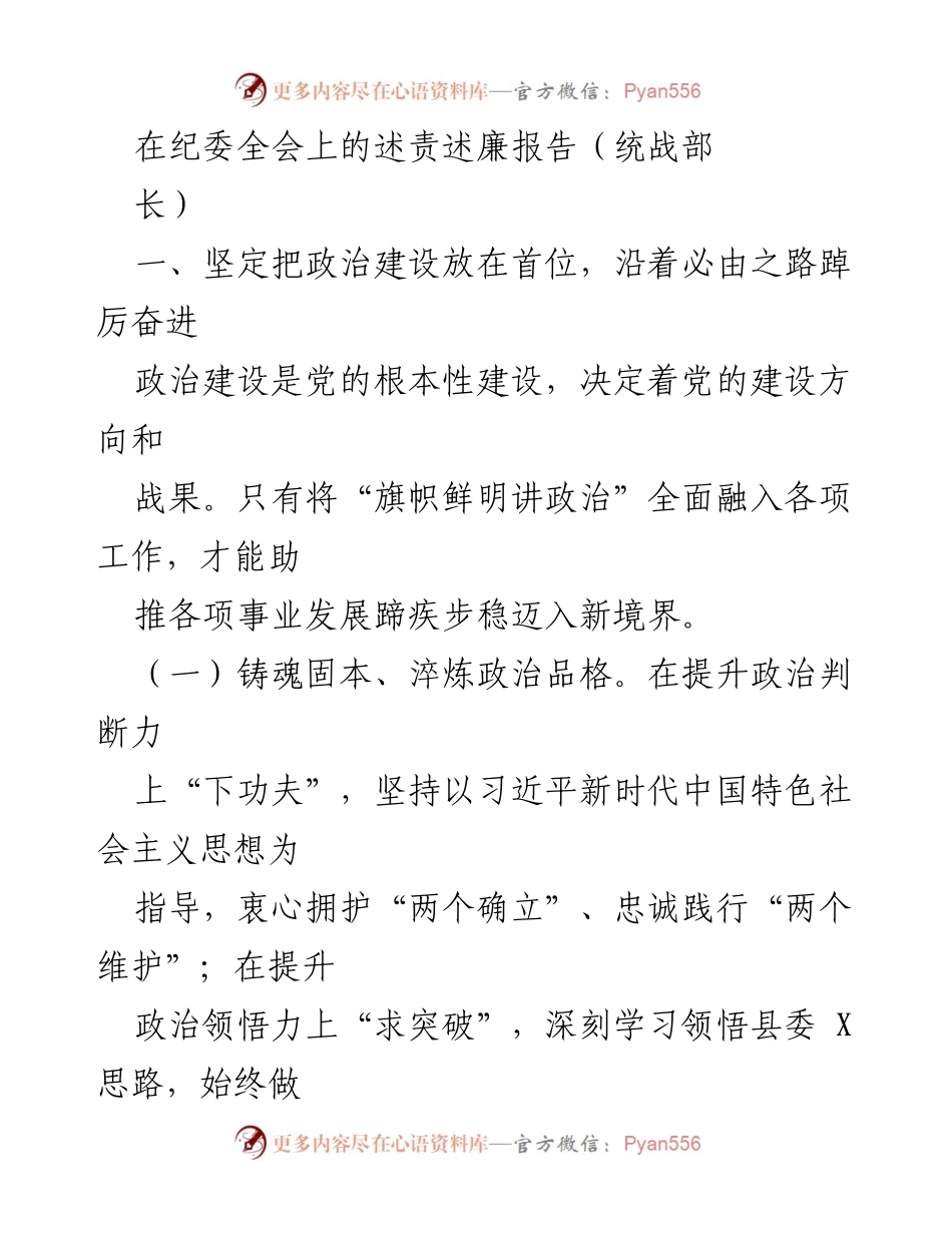 [发言] 纪委全会 - 政治建设与廉政责任的述责述廉报告.docx_第1页