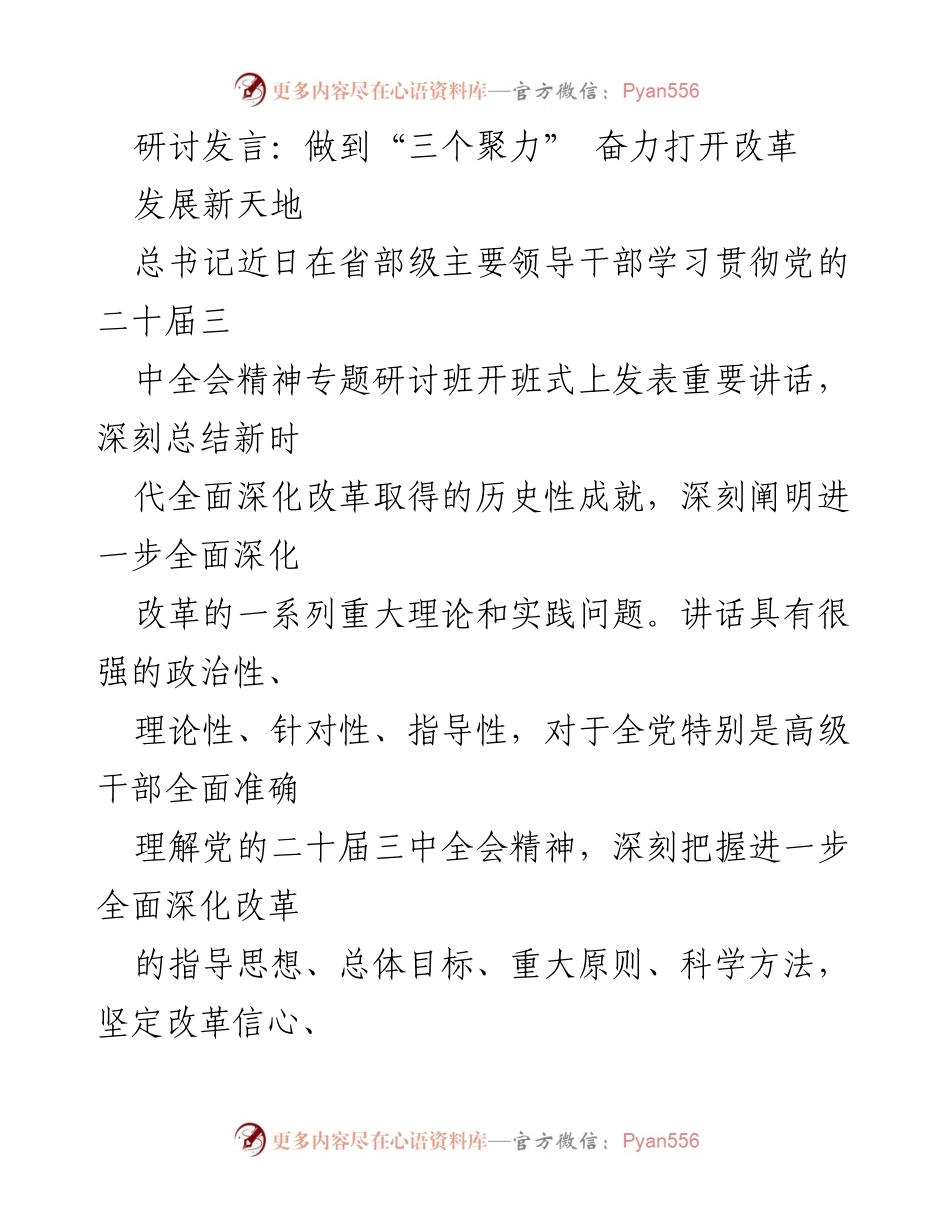 [发言] 研讨班 - 深化改革的“三个聚力”与实践探索.docx_第1页