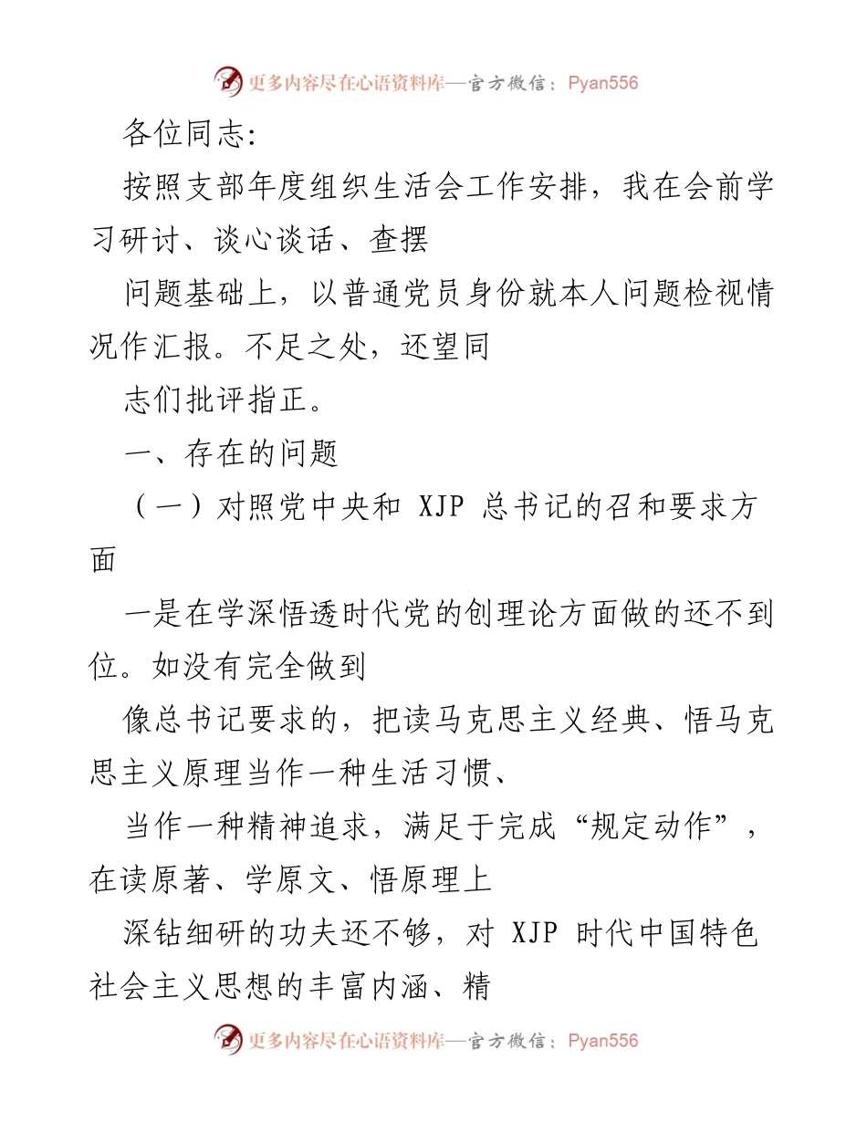 [发言] 组织生活会 - 个人问题检视与反思报告.docx_第1页