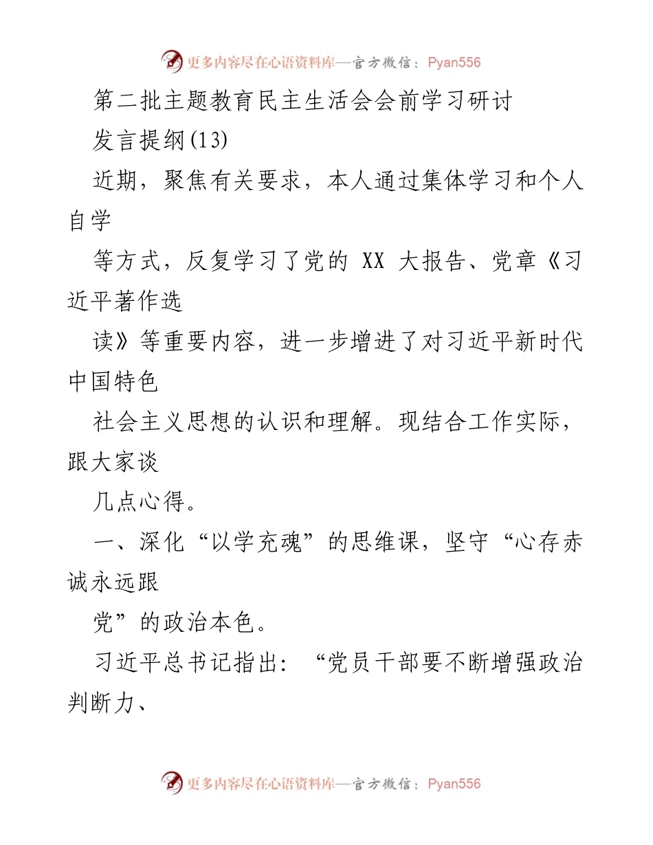 [发言] 第二批主题教育民主生活会 - 深化理论学习，提升党员干部政治素养与能力.docx_第1页