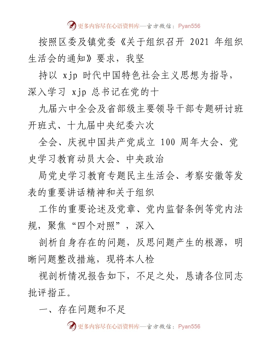[发言] 组织生活会 - 自我检视与问题剖析报告.docx_第1页