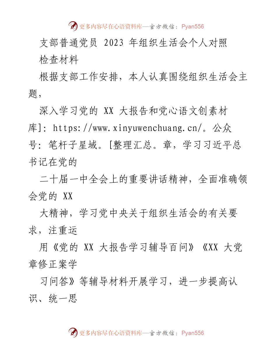 [发言] 组织生活会 - 2023年党员个人对照检查汇报.docx_第1页