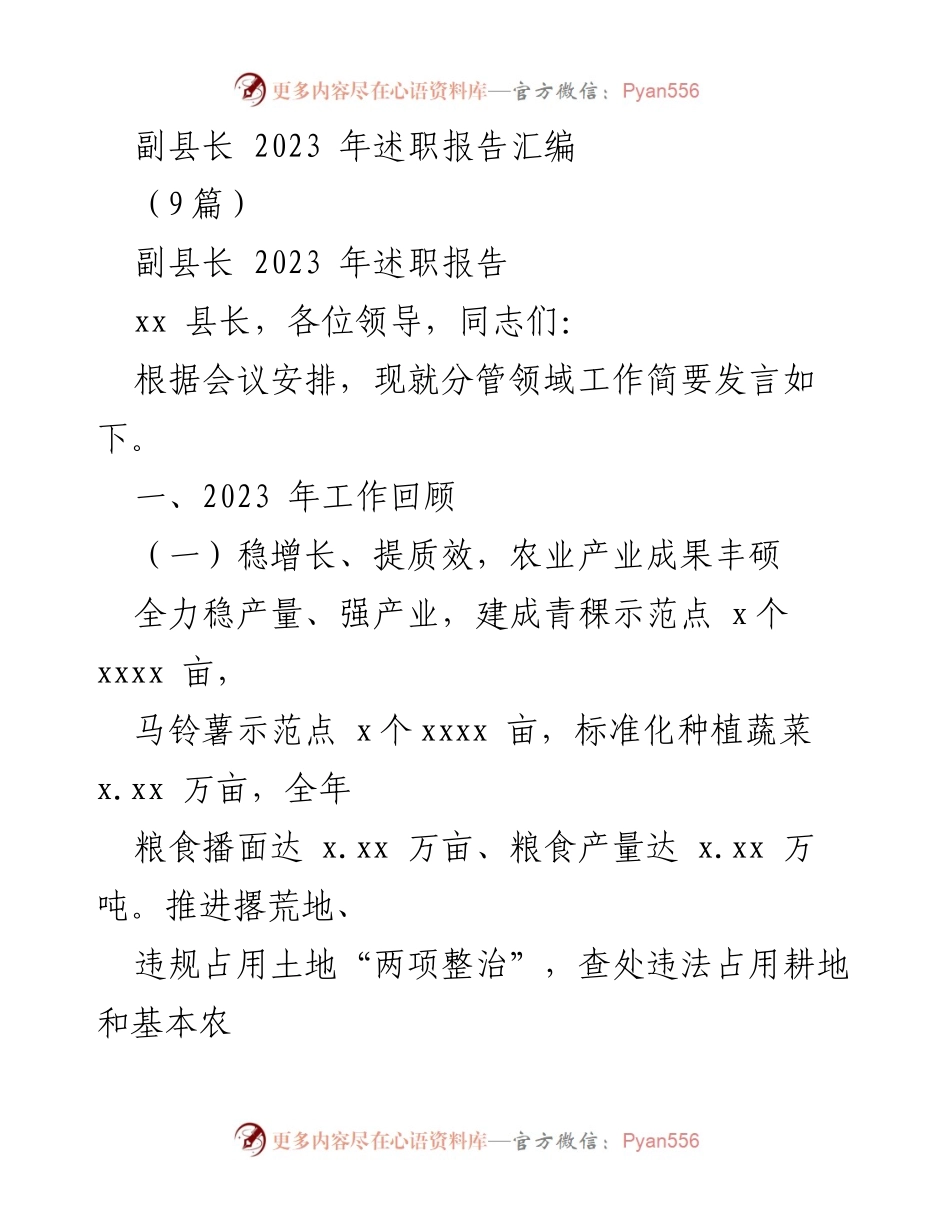 [发言] 述职会议 - 副县长2023年工作总结与乡村振兴推进报告.docx_第1页