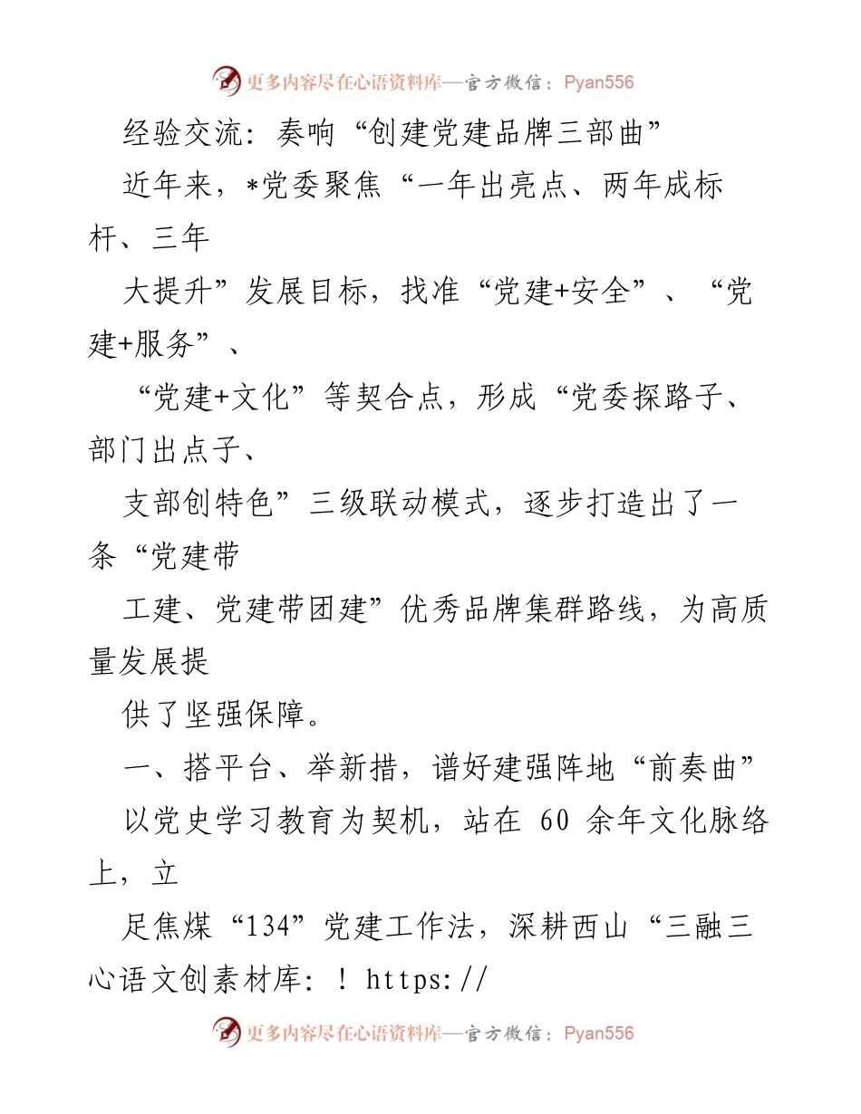 [发言] 经验交流会 - 奏响党建品牌建设的三部曲.docx_第1页