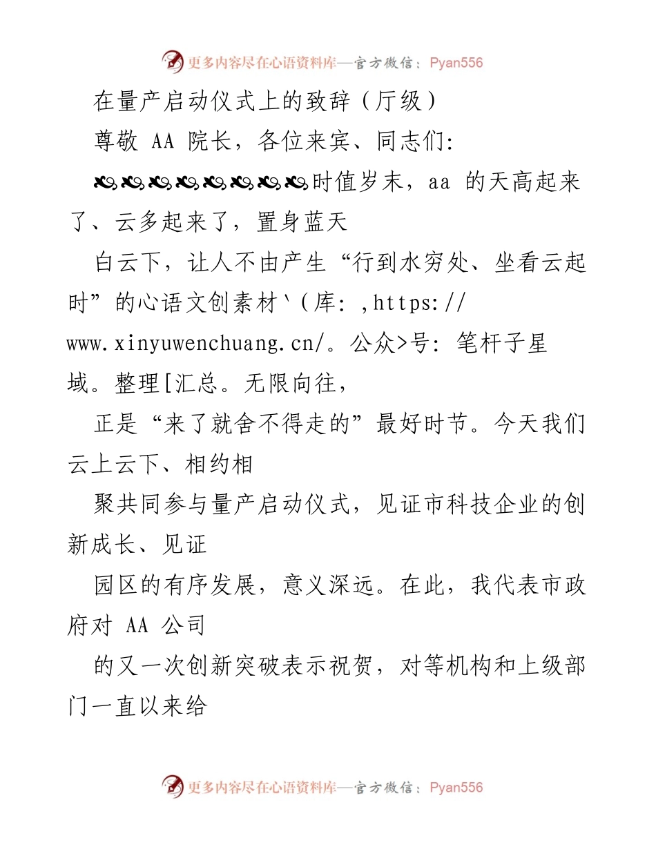 [发言] 量产启动仪式 - 祝贺AA公司量产启动，展望产业创新未来.docx_第1页