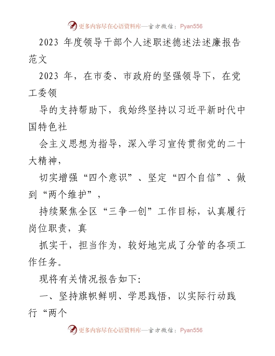 [发言] 述职大会 - 2023年度领导干部个人述职述德述法述廉报告.docx_第1页