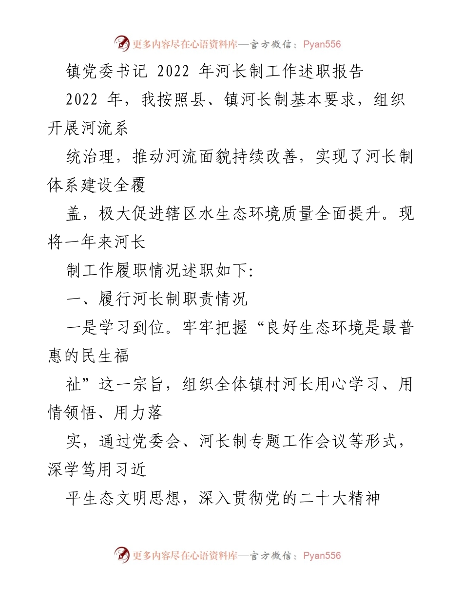 [发言] 述职报告 - 2022年河长制工作成效与履职情况总结.docx_第1页