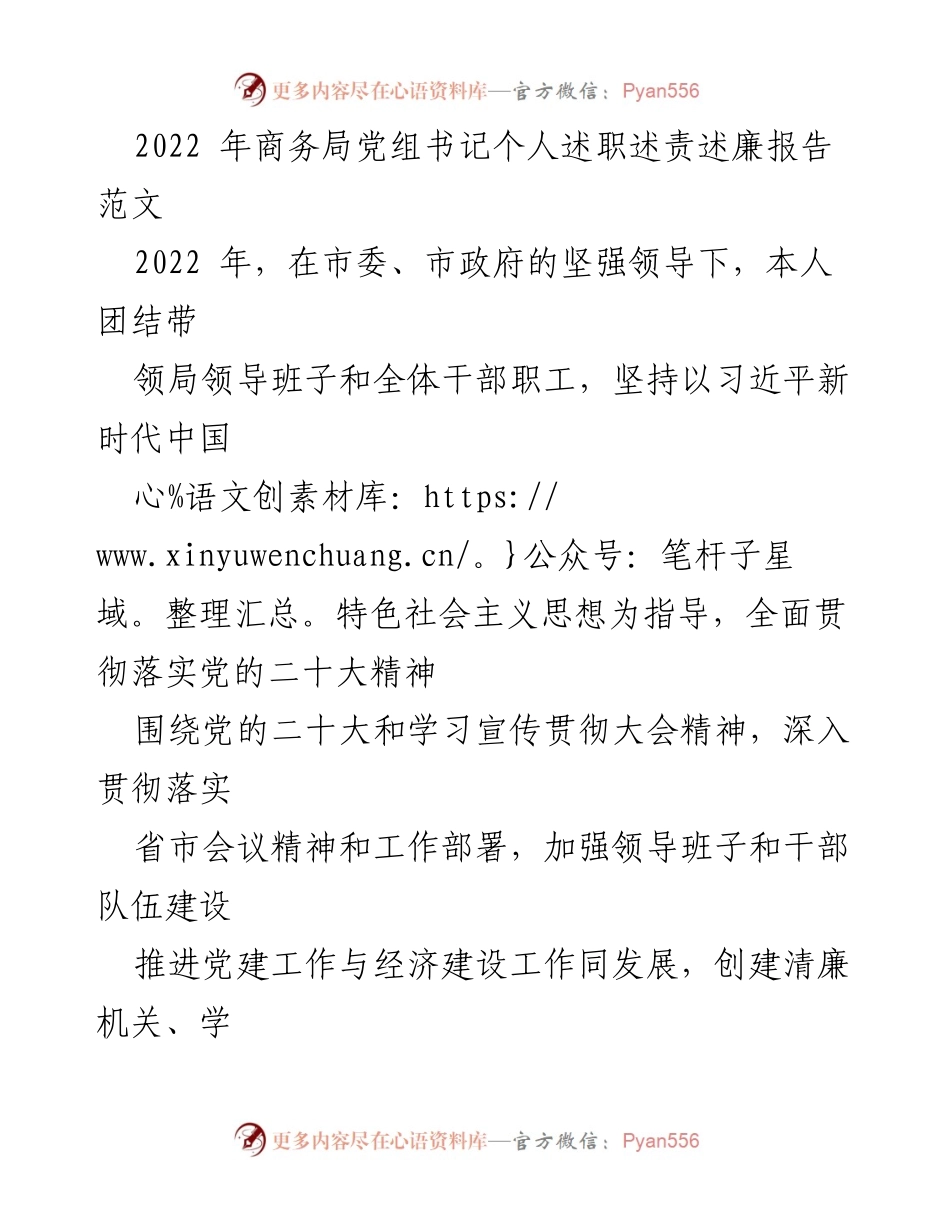 [发言] 述职报告 - 2022年商务局党组书记述职述责述廉报告.docx_第1页