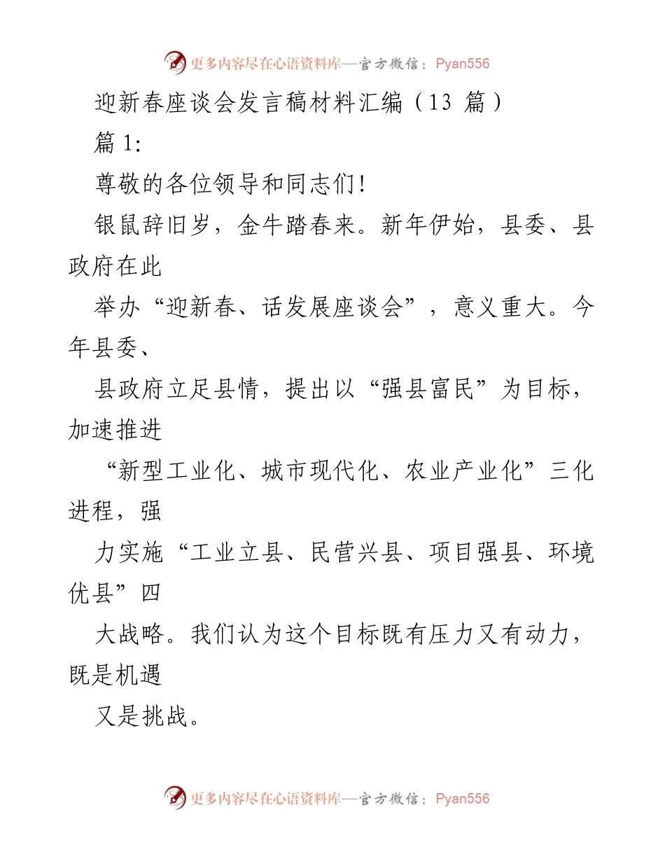 [发言] 迎新春座谈会 - 新年发展目标与招商引资策略分享.docx_第1页