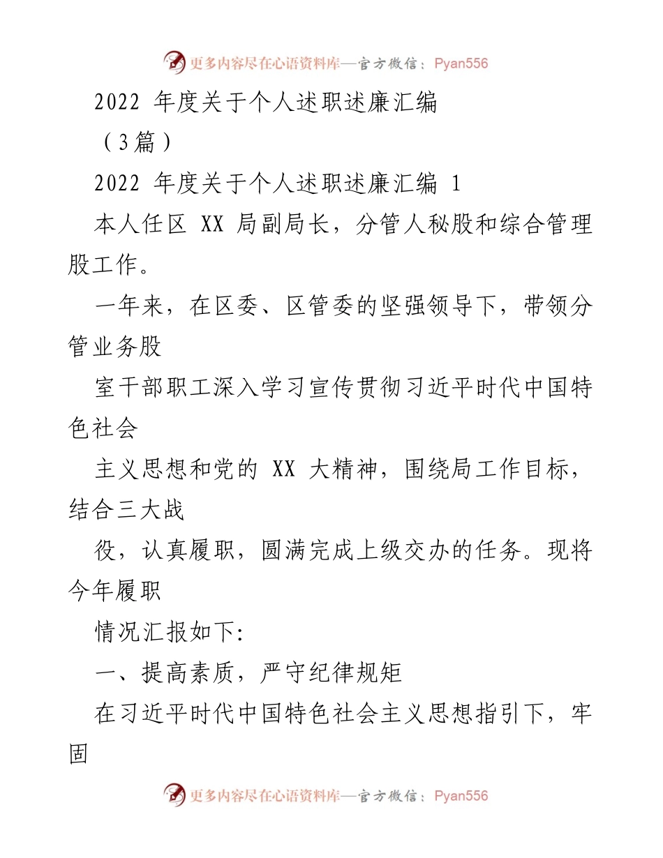 [发言] 述职述廉会议 - 2022年度个人述职述廉汇报.docx_第1页