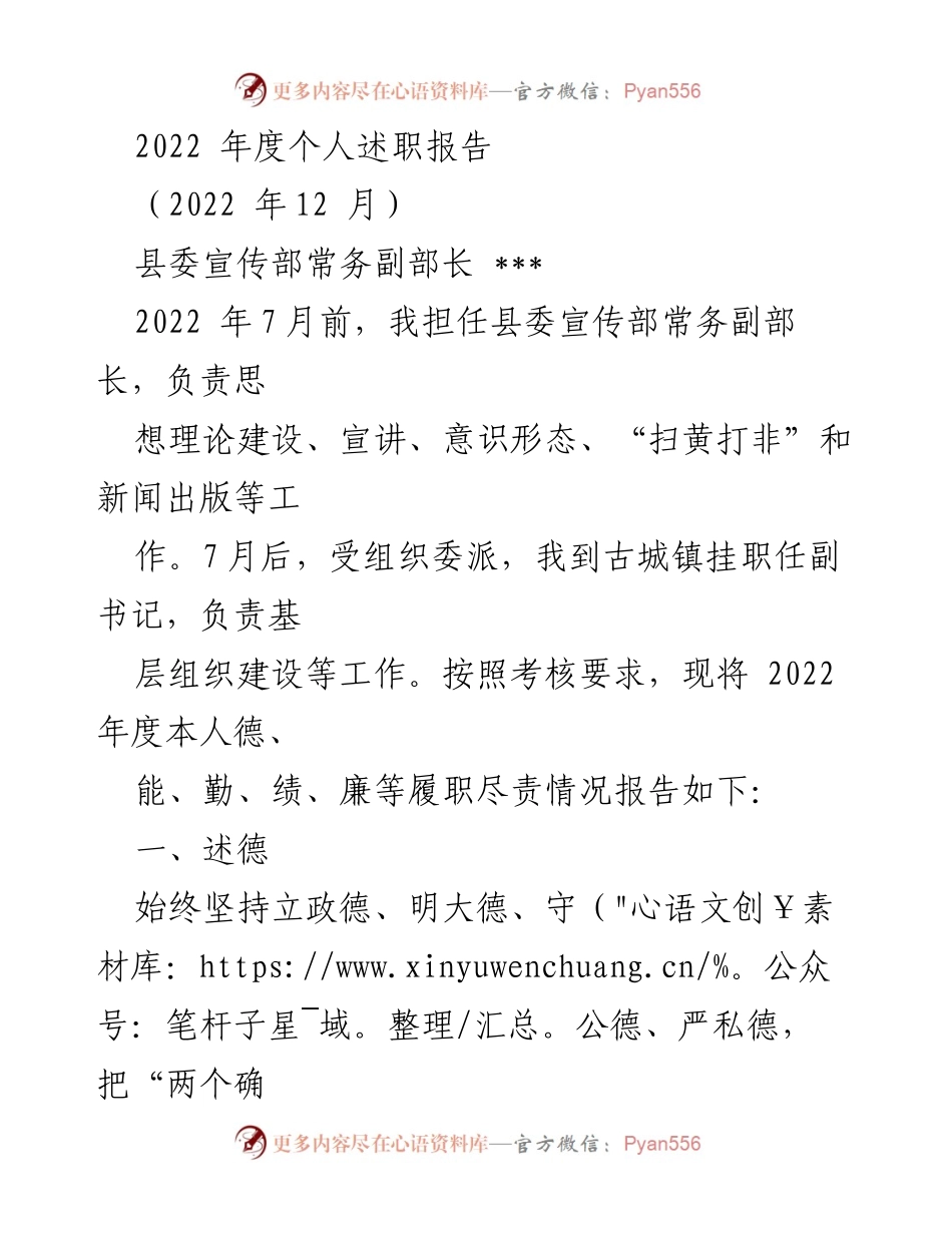 [发言] 述职会议 - 2022年度个人述职报告总结_1.docx_第1页