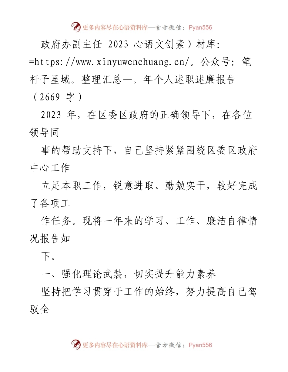 [发言] 述职述廉 - 2023年政府办副主任个人述职述廉报告.docx_第1页