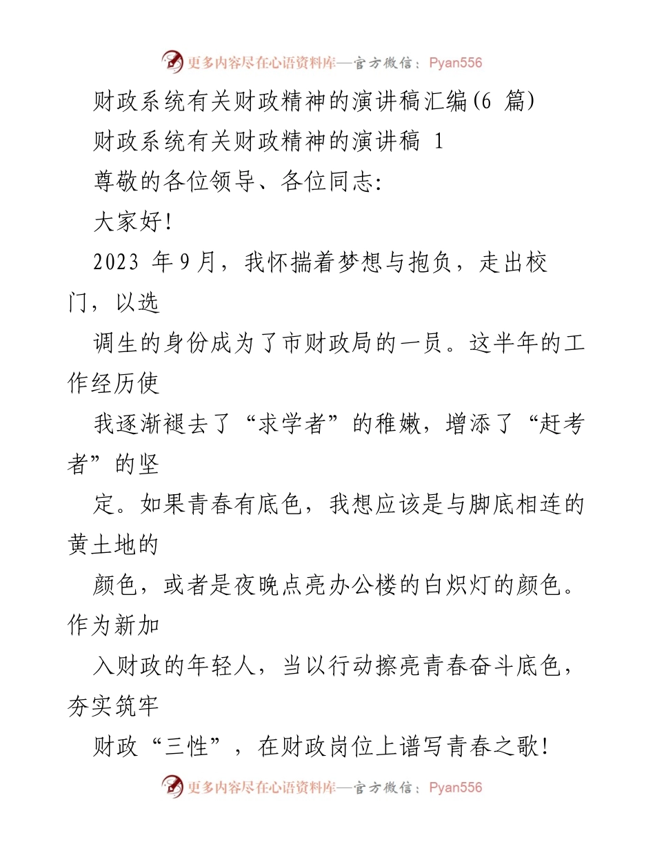 [发言] 财政系统会议 - 年轻财政人的使命与担当.docx_第1页