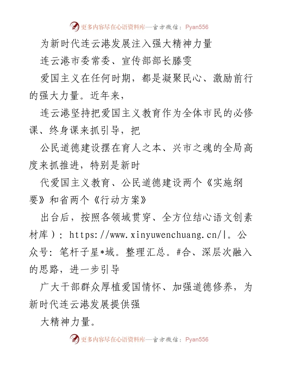 [发言] 连云港爱国主义教育大会 - 为新时代连云港发展注入强大精神力量.docx_第1页